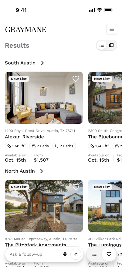 Clustered interface layouts categorizing search listings by micro-neighborhood data sets